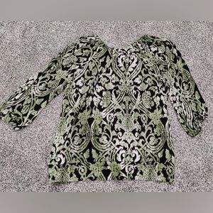 Green/Black/White Cropped Blouse